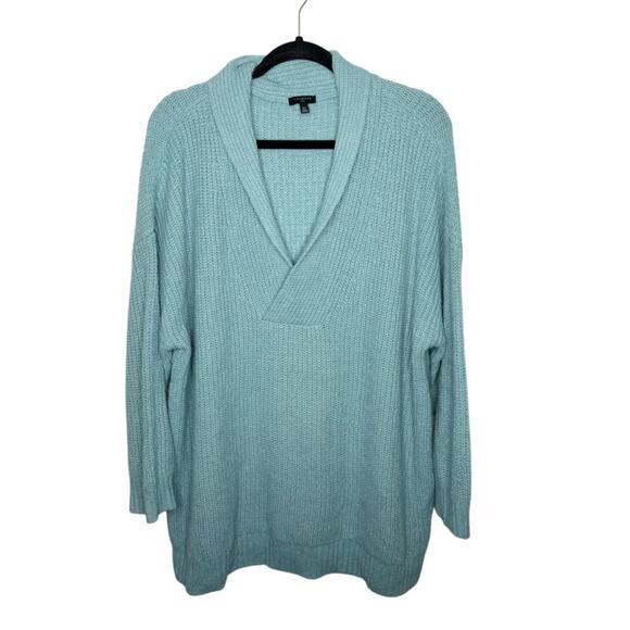 TALBOTS / teal turquoise blue chunky v-neck collared wool blend sweater / 2X - Picture 1 of 8